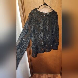 Torrid mesh embroidered long sleeve blouse